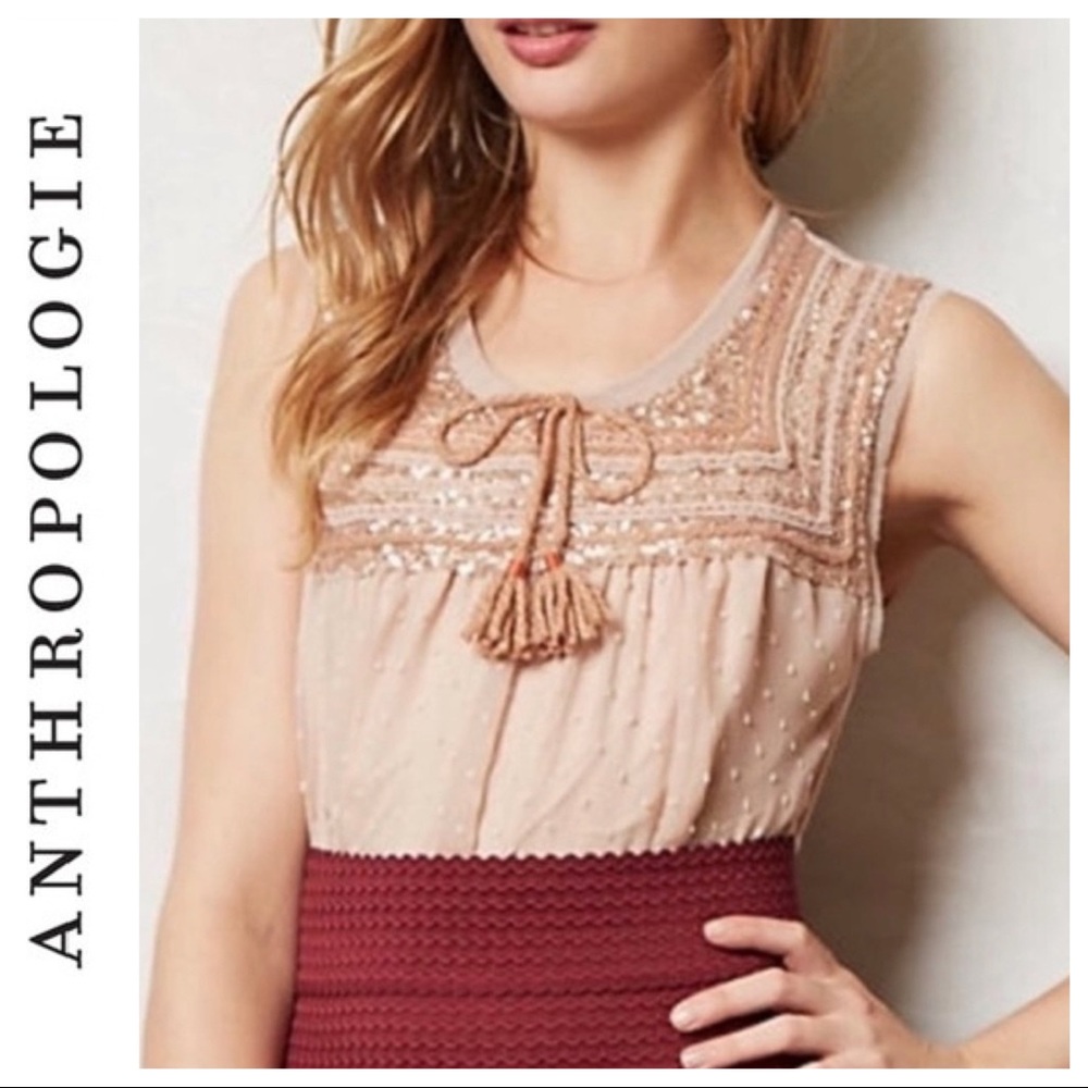 Anthropologie “A Common Thread” Swiss Dot & Sequin Top